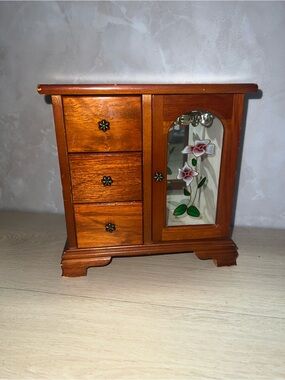 Gunther Mele Wooden Jewelry Armoire Chest with Floral Glass Door